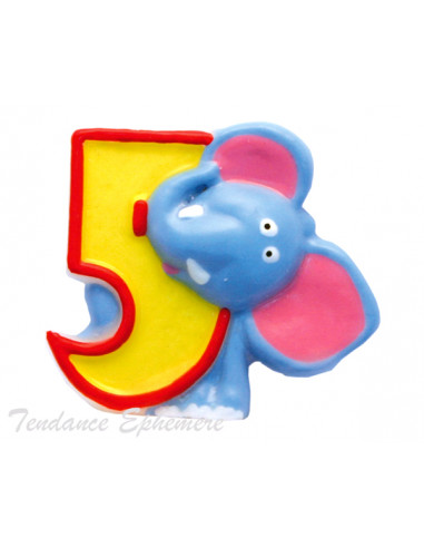 Bougie Chiffre Anniversaire 4 Ans Safari - Elephant 5cm - 2.70€