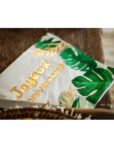 Serviette en papier jetable de couleur vert jungle et dorée - Tim&Puce