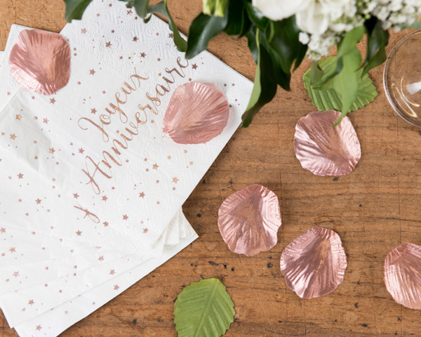 10 Serviettes en papier Joyeux Anniversaire Rose Gold - Deco anniversaire  tendance - Badaboum