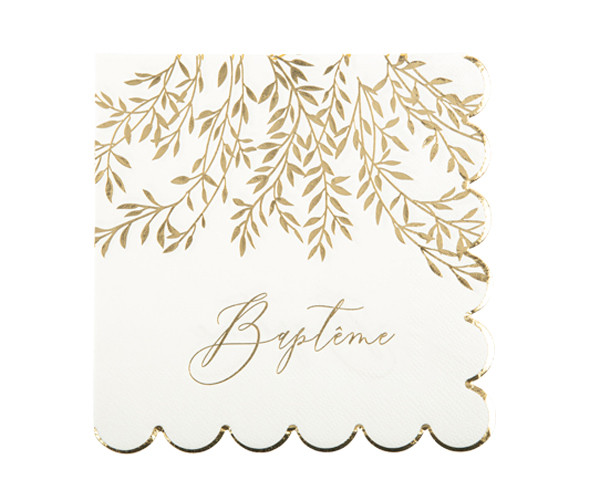 Serviettes papier baptême blanc et doré x 20 - Pour table de baptême